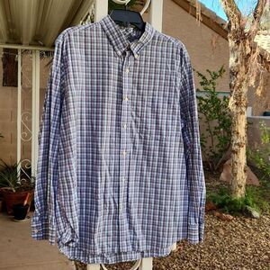 Chaps men's XL button-down collar casual white with blue plaid shirt